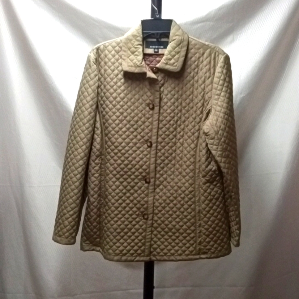 Jones New York Womens Quilted Coat, M, Tan, Pre-owned